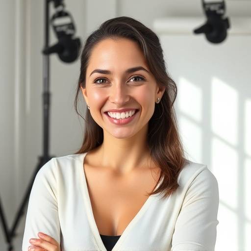 Foto de Sofia Rodríguez, Directora Creativa de Élite Visual, sonriendo en el estudio.
